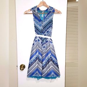 Beautees s16 Fully Lined Button-Down Lace Back Sleeveless Collared Printed Dress